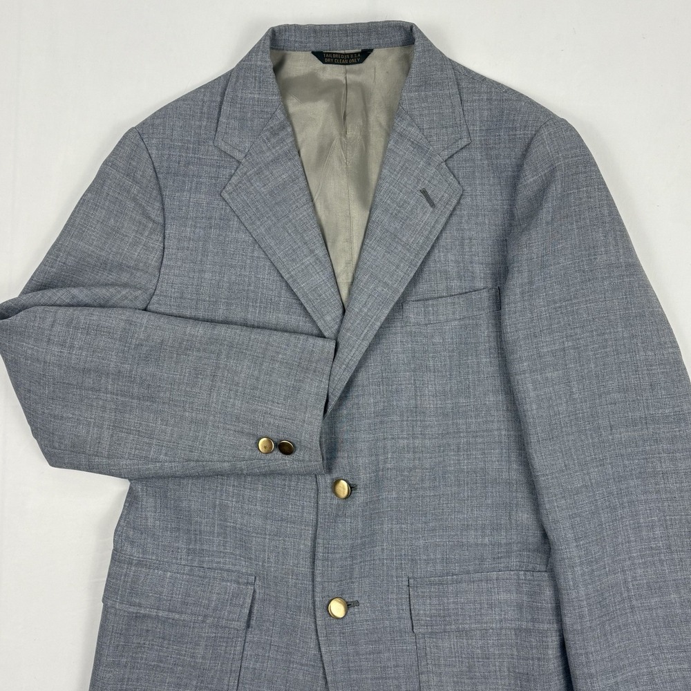 VTG 70s GANT Hopsack Weave Patch Pocket Metal Button Sport Coat 36R Gray USA